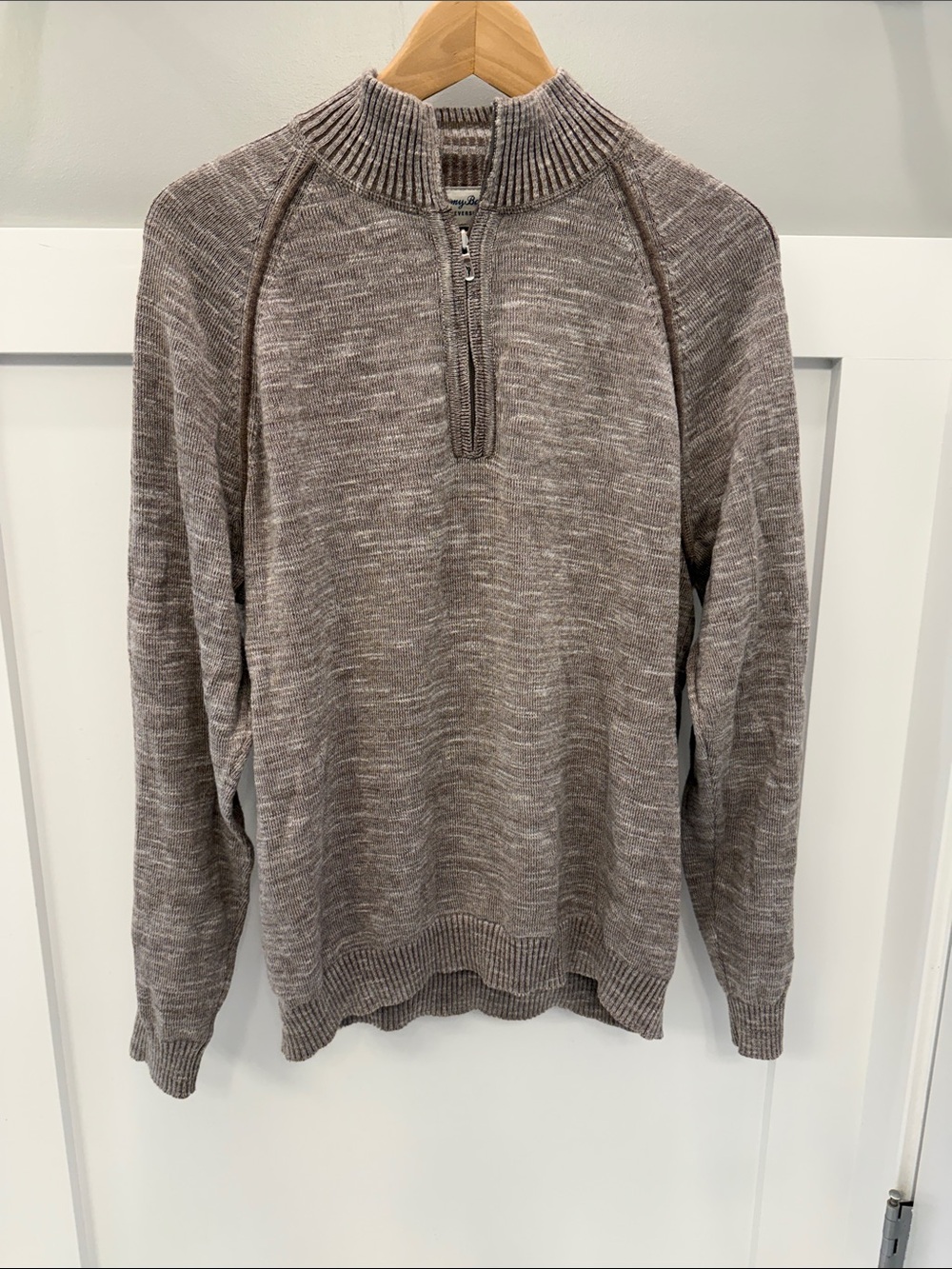 Tommy Bahama Men's Marled Taupe Quarter-Zip Sweater
